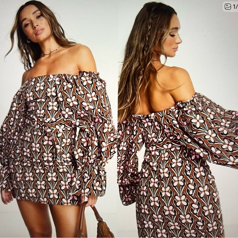🆕 NWT’s ASOS LUXE Off-Shoulder Floral Mini Dress with belt